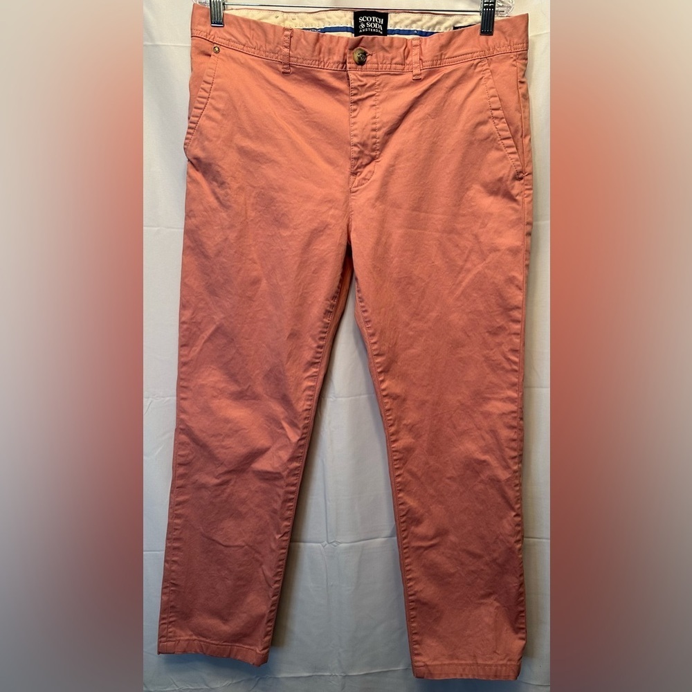 Scotch & Soda Men’s Stuart Straight Chino Pants Coral Color Size 33x29 Preppy